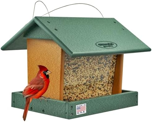 Recycled Plastic Bird Feeders That Will Transform Your Garden Experience 6 DutchCrafters Poly Hanging Hopper Bird Feeder, Large Hanging Bird Feeder for Outside, Outdoors - Amish American Made (Turf Green & Cedar)