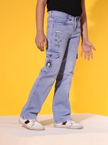 Image of Sky Heights Boy's Solid Cargo Jeans Mid Rise Regular Fit