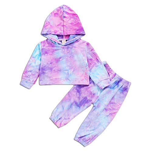 Traje de chándal para niño niña pequeña, Sudadera de Manga Larga con Efecto Tie Dye, Pantalones Deportivos de Cintura elástica, Trajes de otoño Invierno (Morado, 3-4 años)