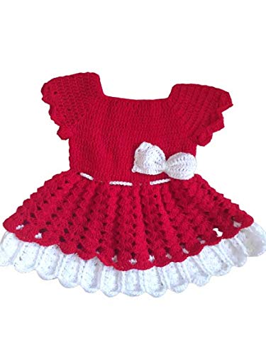 WOONIEBaby Girl's Woollen Handmade Frock (Red , 0-3 Months)