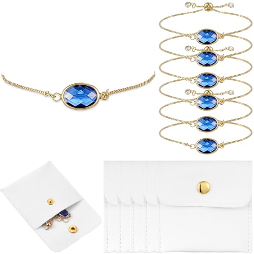 Quelay 12 Pcs Blue Jewelry Bridesmaid Bracelets Gift Leather Bag Pouch Set of 6 for Wedding Bridal Party Favor
