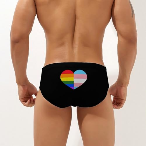 LGBT Rainbow Transgender Flag Heart Printed Swim Briefs for Men Sexy Bikini Swimwear Elastic Beach Trunks Bathing Suit3