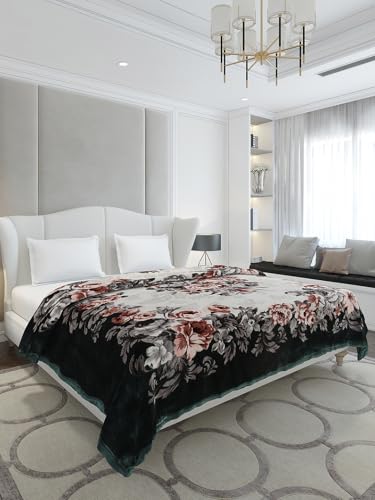 Image of Monte Carlo Double Bed Heavy Winter Blanket Emilia 2 Ply Cloudy 1050 GSM | 5.5 KG (240x220 CM), Bottle Green