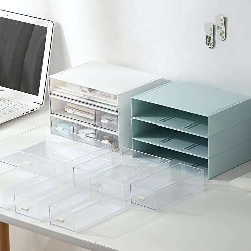 MILULUGO Plastic Storage Drawer, 6 Drawers Desk Organizer, Makeup Organizer, Blue (6.5" L x 8.9" W x 5.1" H)