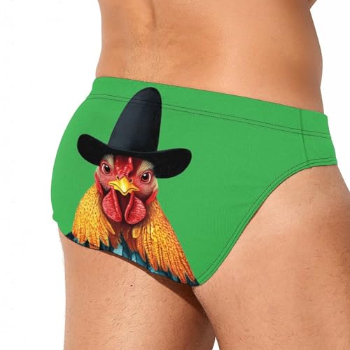 Rooster in Hat Mens Swim Briefs Quick Dry Triangle Trunks Swimsuit Swimming Bikini Swimwear3