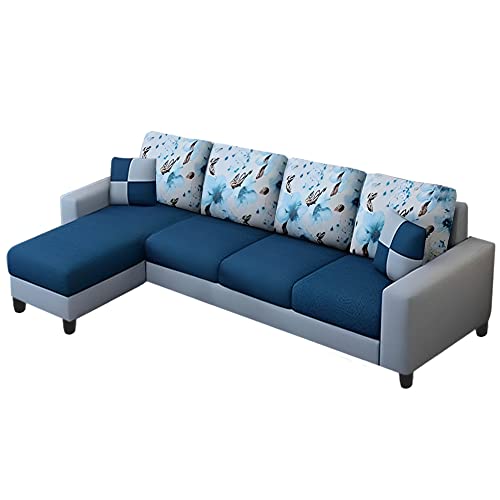 Image of Orland 8 Seater LHS L Shape Sofa with Center Table & 2 Puffy | Color - (Blue Grey Fabric)