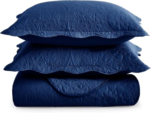 IR Imperial Rooms 10 Pack Queen Quilt Bedding Set (90" x 96") - Bulk Wholesale for Hotels, Guest Bedroom & Airbnbs - Lightweight Microfiber Reversible Floral Embossed Quilts Bedspreads (Blue)