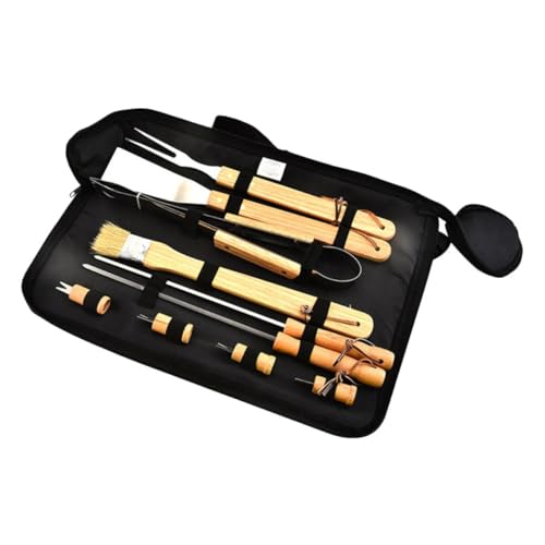 Set de Utensilios para Parrilla 10 piezas Acero y Madera miniatura 1