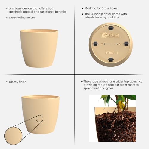 Image of YUCCABE ITALIA SHERA Stella 14 Inch Plastic Plant Pot for Home Decor Indoor Plant Pots for Living Room Plastic Flower Pot for Garden (Beige, 14 INCH - 6 Pcs)