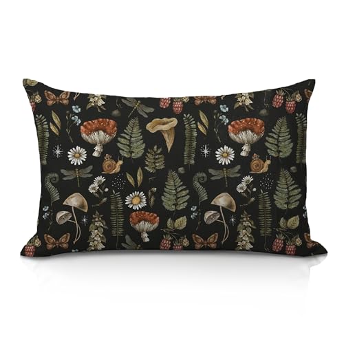 IAFQWDS Mushroom Botanical Forest 12x20 Pillow Cover, Dark Cottagecore...