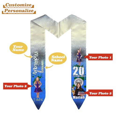 TPFOON Custom Graduation Stole with photos, Your School Colors Personalized,Personalized Text Grad Stole Sash,Gift for Graduate,Class of 2025