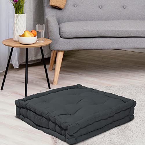 Image of HOME COLORS.IN Cotton Floor Cushion Square Chair Pad Seat Cushion for Living Room, Bedroom, Balcony Seating, Car Seat, Office Chair, Sofa & Meditation - 50x50x10 cm - Grey