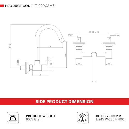 Image of Johnson Sega Brass Wall Mounted Kitchen Sink Mixer Tap with 360 Swivel Spout | Hot & Cold Water Faucet | Chrome Finish | 2 Flanges Included | 10 Years Warranty