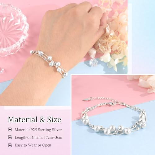 QianSiLi 925 Sterling Silver Charm Bracelet for Women Adjustable Beaded Layered Bracelets Silver Jewelry Gift for Women Teen2