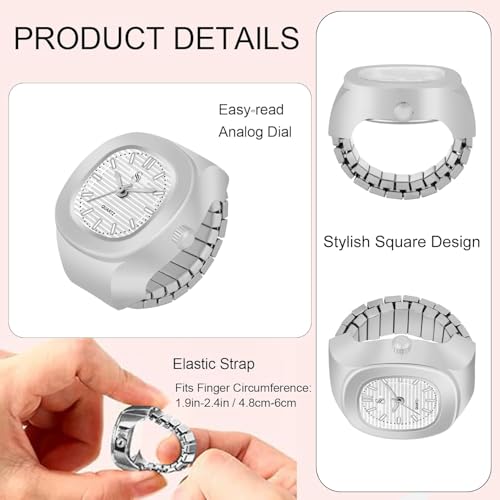 Image of Shocknshop Analog Fashion Stainless Steel Square Silver Ladies Ring Watch for Women -W165