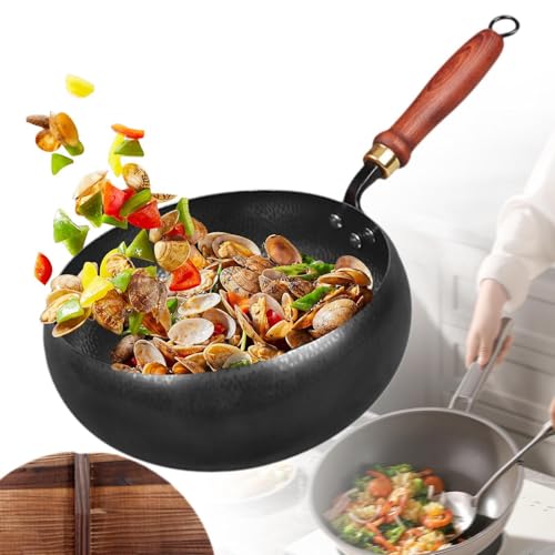 Wok Pan 9.45'' Multifuncional con mango de madera miniatura 7
