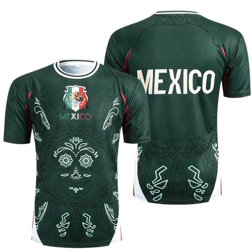 Berrycat Mens Mexico Fan Soccer Jersey - 2026 International Football Shirt Aztec Art Graphic Retro Streetwear Top