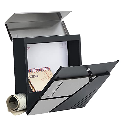 SONGMICS Brievenbus, wandbus met venster, van roestvrij staal, voor de voordeur, met slot en sleutels, zilver-antraciet… - Afbeelding 4