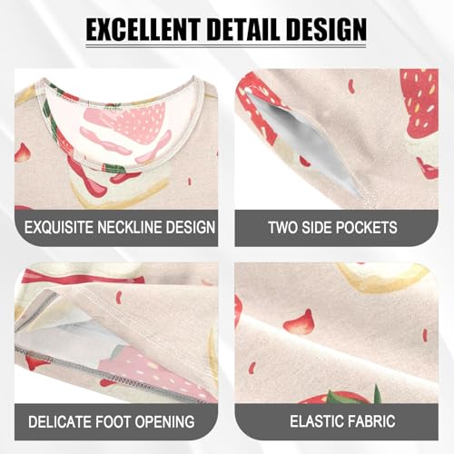 ALAZA Strawberry Cake Cartoon Pajamas Short Sleeve 2 Piece Sleepwear Top and Bottom Pajama Set Unisex4