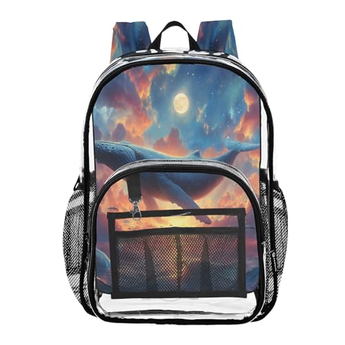 Whale Cloud Ocean Clear Backpack Heavy Duty See Through Transparent PVC BookBag for Kids Boy Girl School Work