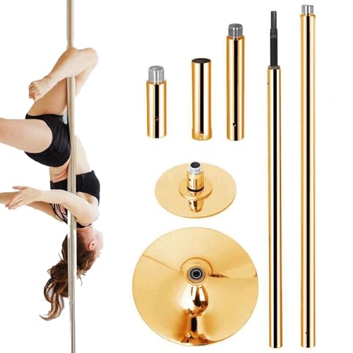 JYBNBBE Premium Dance Pole Removable Spinning Static Dancing HeavyDuty Steel Pole Adjustable Height,Spinning Dance Pole, Portable Removable Kit, Height Adjustable 2.23 to 2.74 m,Gold