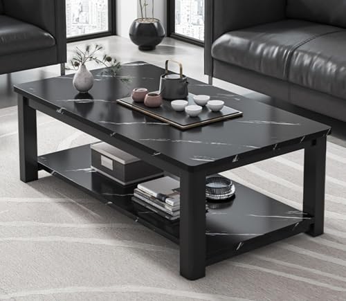 TIMDU ローテーブル センターテーブル おしゃれ 収納付き 引き出し 大理石調 引き出し付き 組み立て簡単 省スペース 頑丈 耐久性 北欧 おしゃれ シンプル 一人暮らしに最適 (【大胆なスチールフレーム】140cm ブラックマーブル)