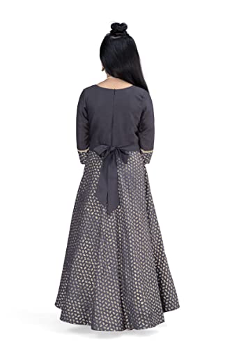 Image of Fashion Dream Girls Crepe Silk Maxi Length Foil Printed Dress|Maxi Dress|Long Dress|Printed Dress|Foil Printed Dress(Grey 7-8 Year)