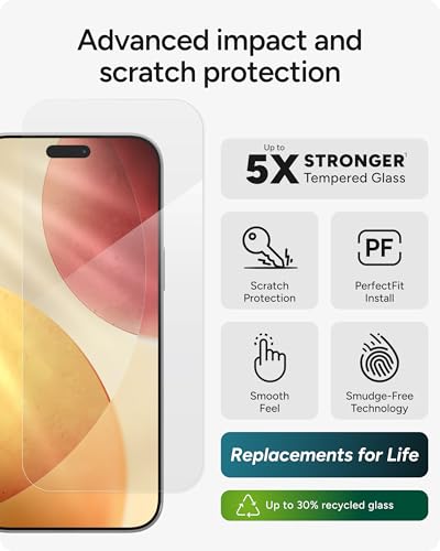 Image of ZAGG Glass Elite Screen Protector for iPhone 17 Pro Max - 5X Stronger Tempered Glass, ClearPrint Technology for Smudge Free Clarity, Smooth Feel, Full Coverage, InvisibleShield, Easy Two-Step Installation