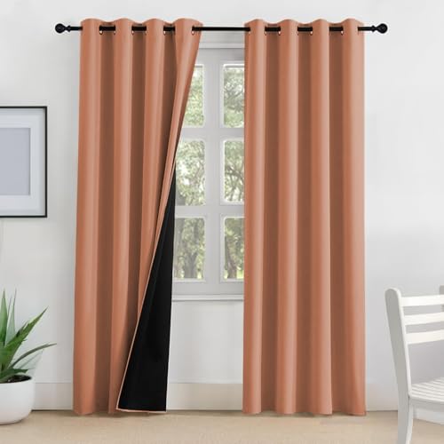 Image of LINENWALAS Door Curtains 7 Feet Set of 2 - Thermal Insulation 100% True Blackout Curtains, Black Backing & Fade Resistant Drapes for Living Room, Bedroom (Rose Gold)