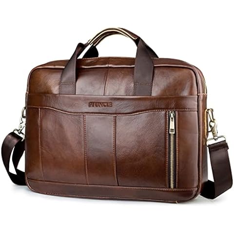 BAGZY Laptop Bag for Men Leather 15.6 Inch Laptop Briefcase Laptop Case Gifts for Men Laptop Messenger Shoulder Bag for PC Laptop Business Handbag Document Bag for Office Business College (Brown) Cover