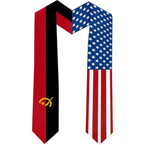 Ruchikaj 2025 Angola Flag and USA Flag Graduation Stole Graduation Sash Class of 2025 Graduation Scarf for International Student (Baccalaureate Gown and Hat Not Included)