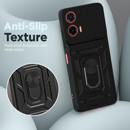 Image of Pikkme Back Cover for Moto G35 5G | D10 Tough Armor | 360 Protection Case | Sliding Camera Shield Cover & Ring Holder Stand Bumper Case (Black)