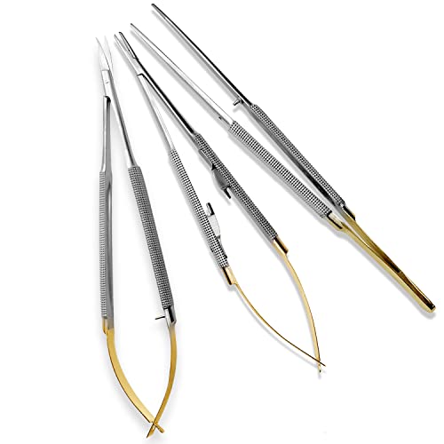Image of SURGICAL ONLINE Premium Grade Castroviejo Micro Forceps, Scissors Set - Versatile Microsurgical Instrument, Corrosion Resistant Stainless Steel, Tungsten Carbide