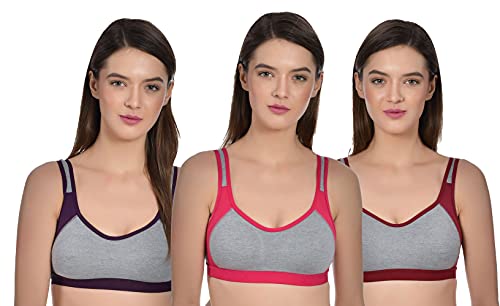 Image of Aimly Women's Cotton Non-Padded Wire Free Full Coverage Bra Purple, Dark, Pink, Maroon Size: 34