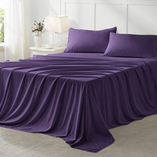 Anluoer Full Comforter Set 7 Piece, Dark Purple Bed in a Bag with Sheets, Comforters Full Size Bedding Sets with 1 Comforter, 2 Pillow Shams, 2 Pillowcases, 1 Flat Sheet,1 Fitted Sheet