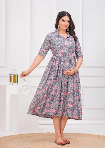 Image of Maternity Feeding Anarkali Kurti Dress for Women | Cotton Nursing Kurta with Both Side Zippers | Pregnancy & Nursing Wear | Comfortable Ethnic