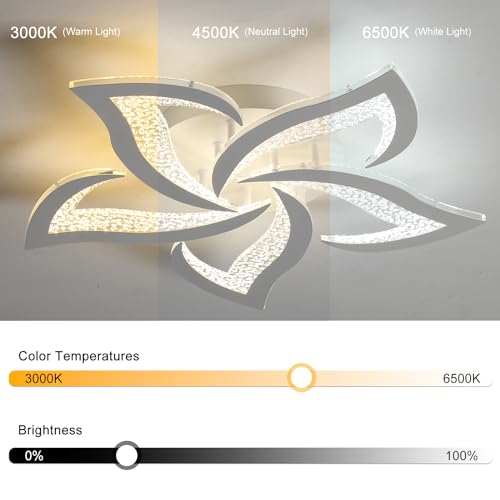 Garwarm Modern Ceiling Light,23.6” Dimmable LED Chandelier Flush Mount,Remote Control Acrylic Flower Celing Lamp Fixture for Living Room Dining Room Bedroom Hallway 45W White