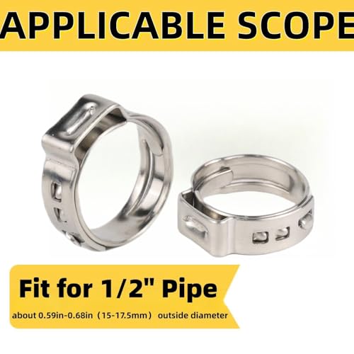 Image of 60 Pack 1 /2 Inch Pex Cinch Clamp Rings, Stainless Steel PEX Crimp Ring, Single Ear Hose Clamps for PEX Tubing Pipe Fitting Connections