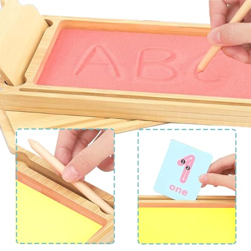 Tchsrim Montessori Sandtablet Frühes Training Buchstaben und Zeichens Pielzeug, Holz Sandtablet Montessori Lerns Spielzeug ab 3 4 Jahre Junge Mädchen, für Frühe Motorische Entwicklung bei Kindern