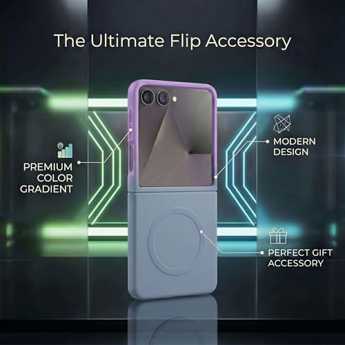 Image of amazon basics Gradient Mag-Safe Case for Samsung Galaxy Z Flip 7 5G | Soft Silicone Shockproof Cover with Camera Protection | Slim Lightweight Design | Smooth Touch & Durable - Purple & Gray