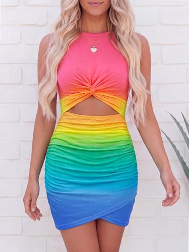 Image of BTFBM Women 2026 Summer Dresses Sleeveless Casual Crewneck Bodycon Cutout Twist Slim Wrap Club Party Beach Mini Dress