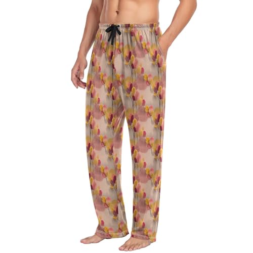 Aflyko Floral Men's Pajama Pants Pink Tropical Leaves Pjs Sleepwear Bottoms2