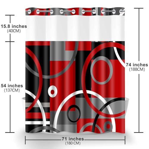 Rideau de douche sans crochet moderne abstraction géométrique rouge 180 cm - 3