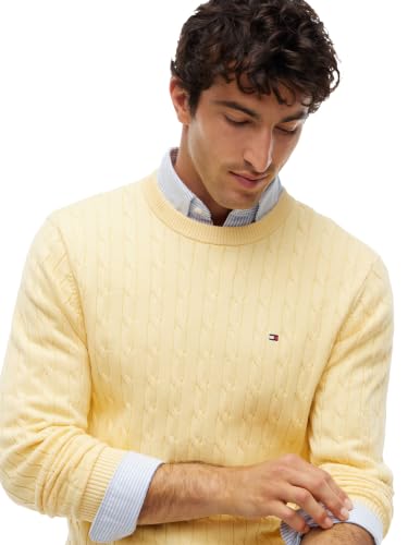 Image of Tommy Hilfiger Men's Cable Knit Crewneck Sweater Lightweight Pullover