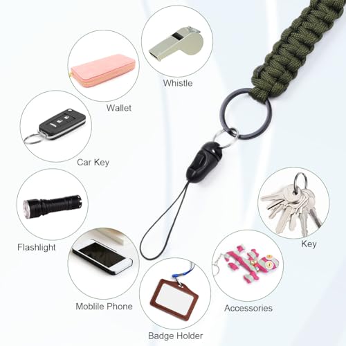 Vicloon Paracord Schlüsselanhänger, 2 Stück Umhängeband Schlüsselband, Paracord Lanyard mit Metall Ring und Adlerschnabelknopf Geflochtenes Lanyard für Schlüssel, Ausweishalter (Armeegrün)