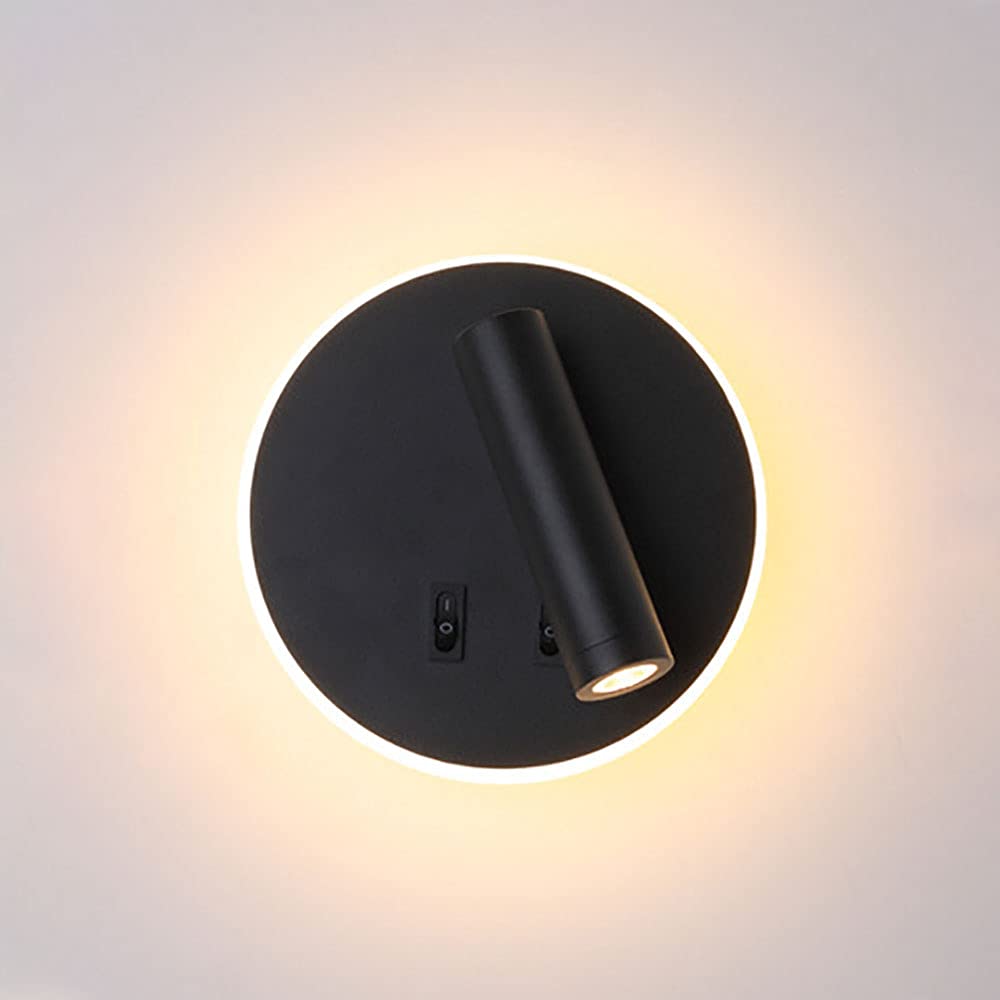 Adjustable Wall Light LED Hardwired Sconce With Switch, Round Base Wall Mounted Lamp, Modern Headboard Swivel Spotlights for Living Room Bedroom Bedside Reading Lamps