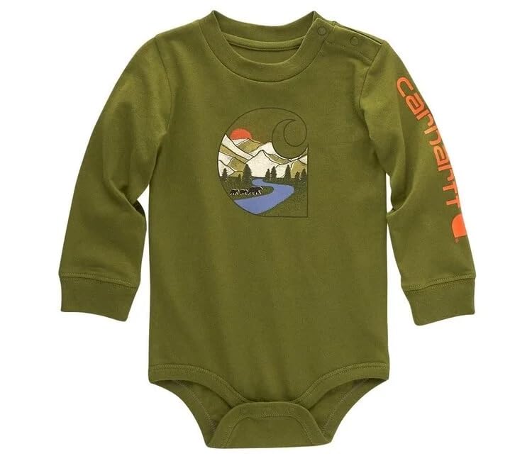 Image of Carhartt Kid's CA6420 Long-Sleeve Bear C Bodysuit - Infant, Newborn, Baby Boys - 24 Months - Green