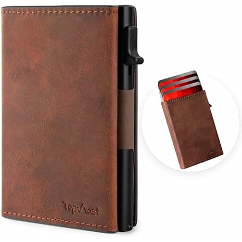 TopMost Genuine Leather Pop Up Wallet for Men. RFID Blocking Credit Card Holder for Men. Ridge Wallets for Men with ID Window. Slim, Minimalist, 5-9 Card Capacity & Cash Slot. Smart Wallet for Men. Cover