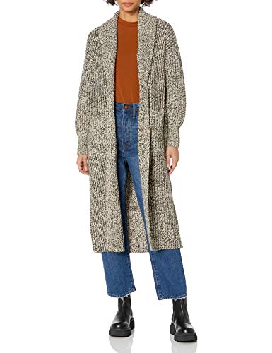 Lucky Brand Women's Long Sleeve Open Front Sweater Coat, Black Multi, Large