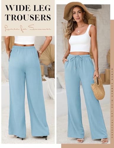 Image of Linen Pants for Women Flowy Palazzo Pants Boho High Waist Wide Leg Trousers Summer Beach Vacation Outfits 2026